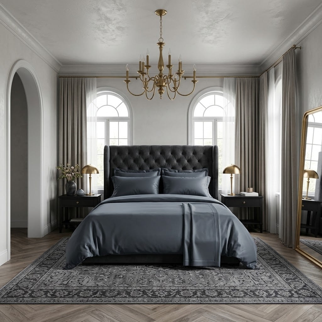 Cuddle Down Renaissance Egyptian Cotton Sateen Sheet Sets. In Slate.