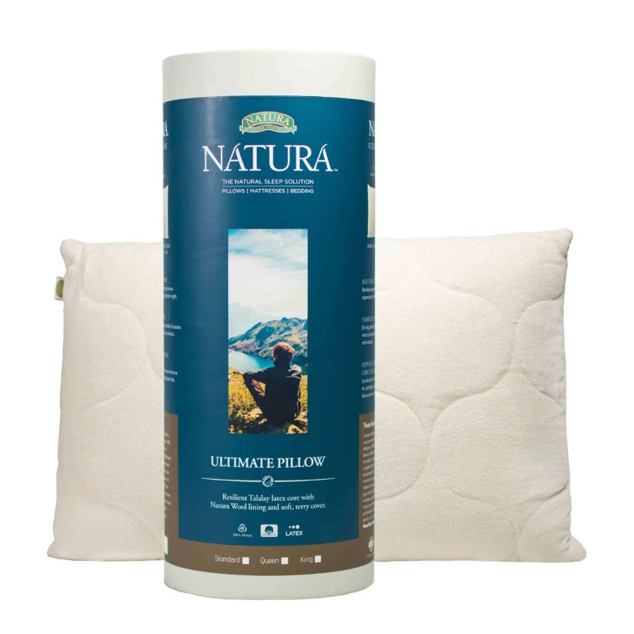 Natura Ultimate Talalay Latex Pillow - Covered in Cotton Terry and Wool.
