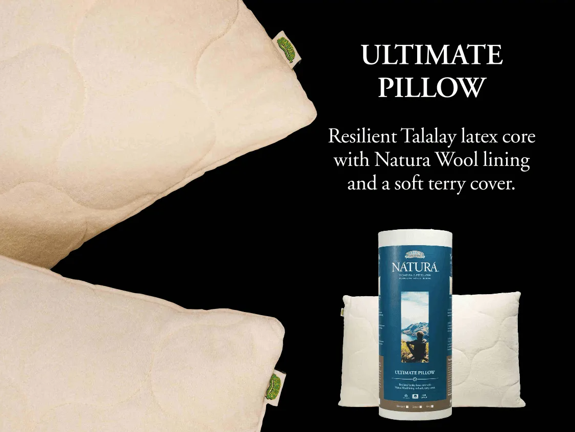 Natura Ultimate Talalay Latex Pillow - Covered in Cotton Terry and Wool.